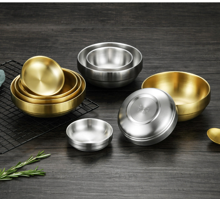金色凉菜碟调料碟猫碗汤碗双层户外米饭碗304不锈钢韩式泡菜碟详情29