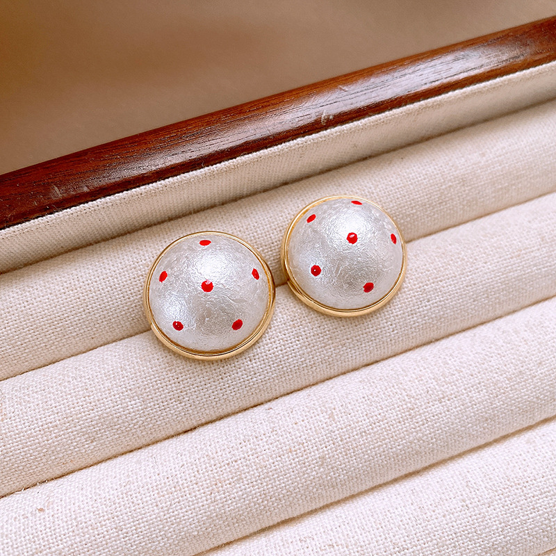 银针法式复古波点棉花珍珠耳钉时尚潮流百搭耳环简约高级感耳饰女详情6