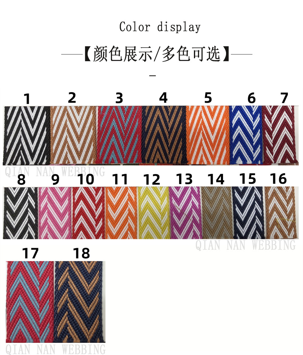 Factory direct supply of wide color polyester jacquard webbing for luggage straps, canvas belts, shoes and hats, and decorative accessories pic 2