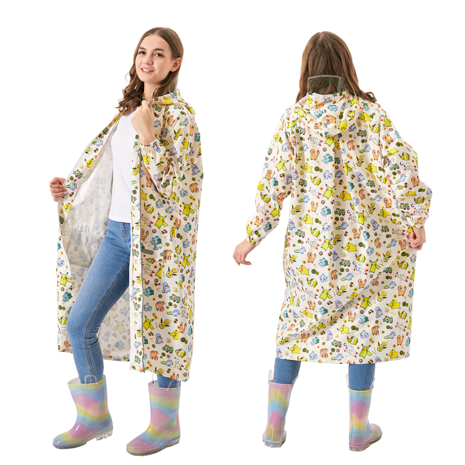 高品质库洛萌奥特儿童雨衣长款书包位大帽檐雨衣中小童雨披强防水详情17