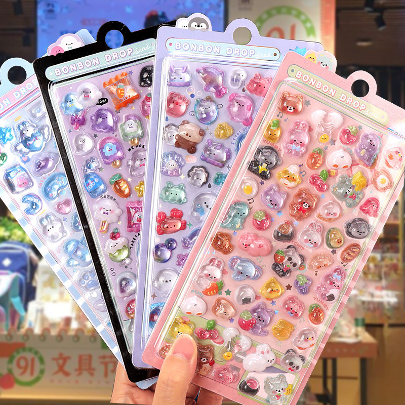 Wholesale of Japanese-style cartoon, beautiful 3d stereoscopic relief acrylic diamond and gemstone stickers for children and girls pic 1