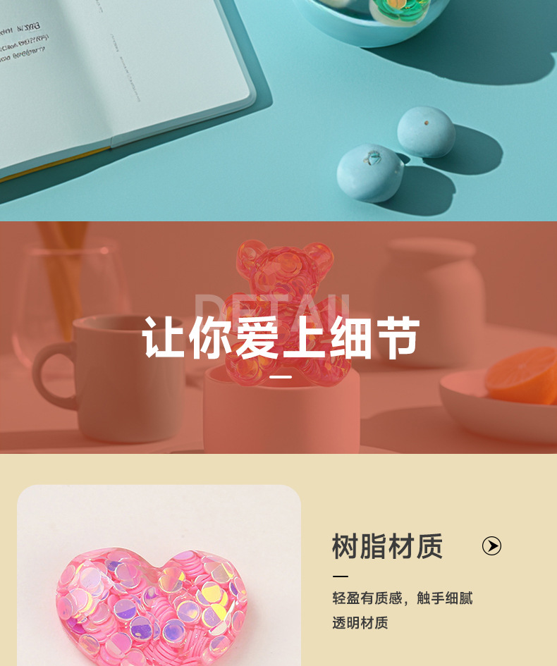 Cute little bear, colorful resin accessories, diy phone case, diamond-encrusted resin hair clip, ring accessories, handmade jewelry pic 11