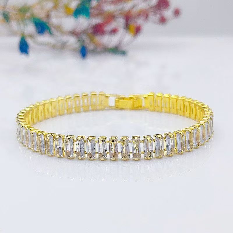 跨境新品欧美镶锆手链  铜镀18K金手链彩色水晶网球链情侣手链女详情12