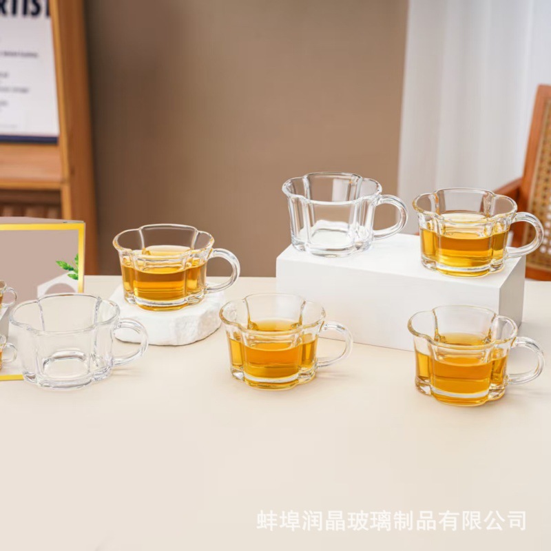 梅花玻璃杯六件套家用耐高温奶杯杯子加厚透明咖啡杯碟套装随手礼详情12