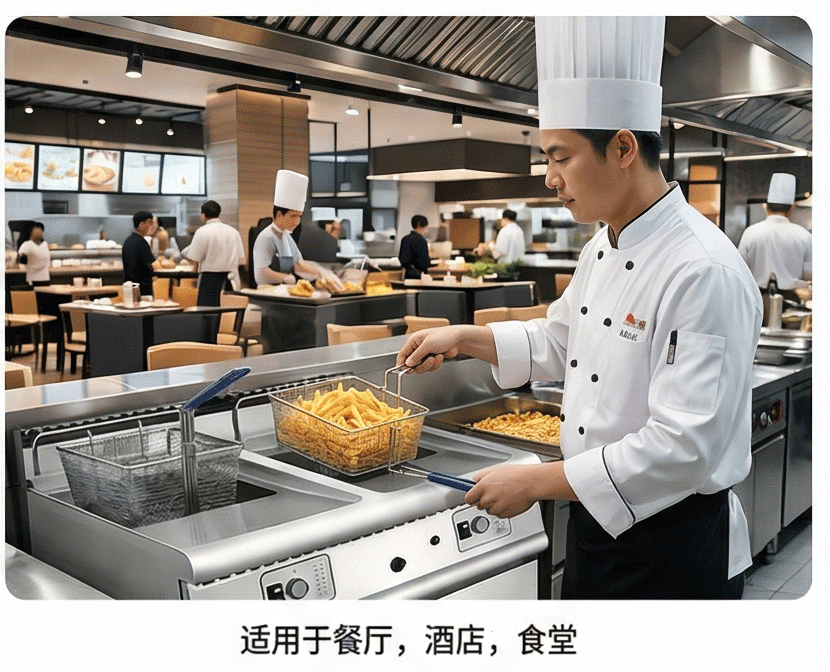 Kaiping double-cylinder double-screen gas fryer with cabinet base, commercial deep fryer, French fries machine, street frying machinery and equipment pic 5