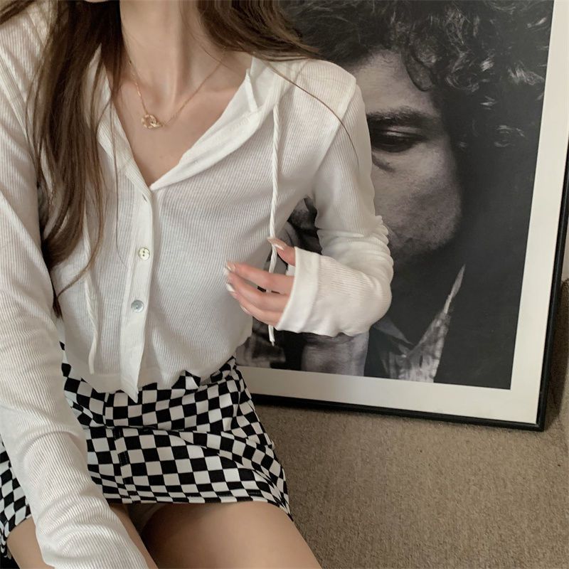 软糯连帽长袖开衫短外套女2023新款秋季懒惰风修身短款打底衫上衣详情33