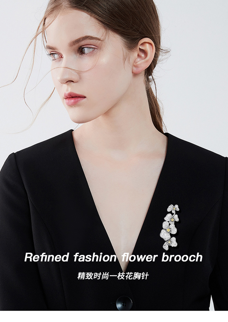 轻奢精致一枝花胸针时尚重工小清新满钻高档植物花卉别针胸花爆款详情10
