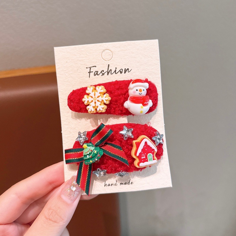 圣诞节可爱毛绒姜饼人儿童发夹女孩宝宝圣诞树发饰刘海夹发饰品详情12