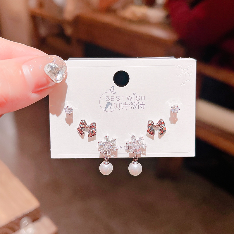 高品质感s925银针锆石6件套装小耳钉 女韩版简约气质三对耳钉批发详情12