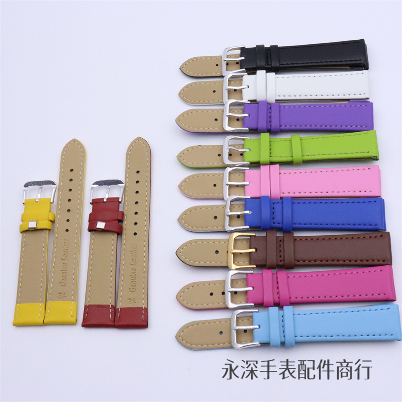手表配件 男女款通用七彩色皮表带 PU皮表带 学生针扣皮表带表链详情5