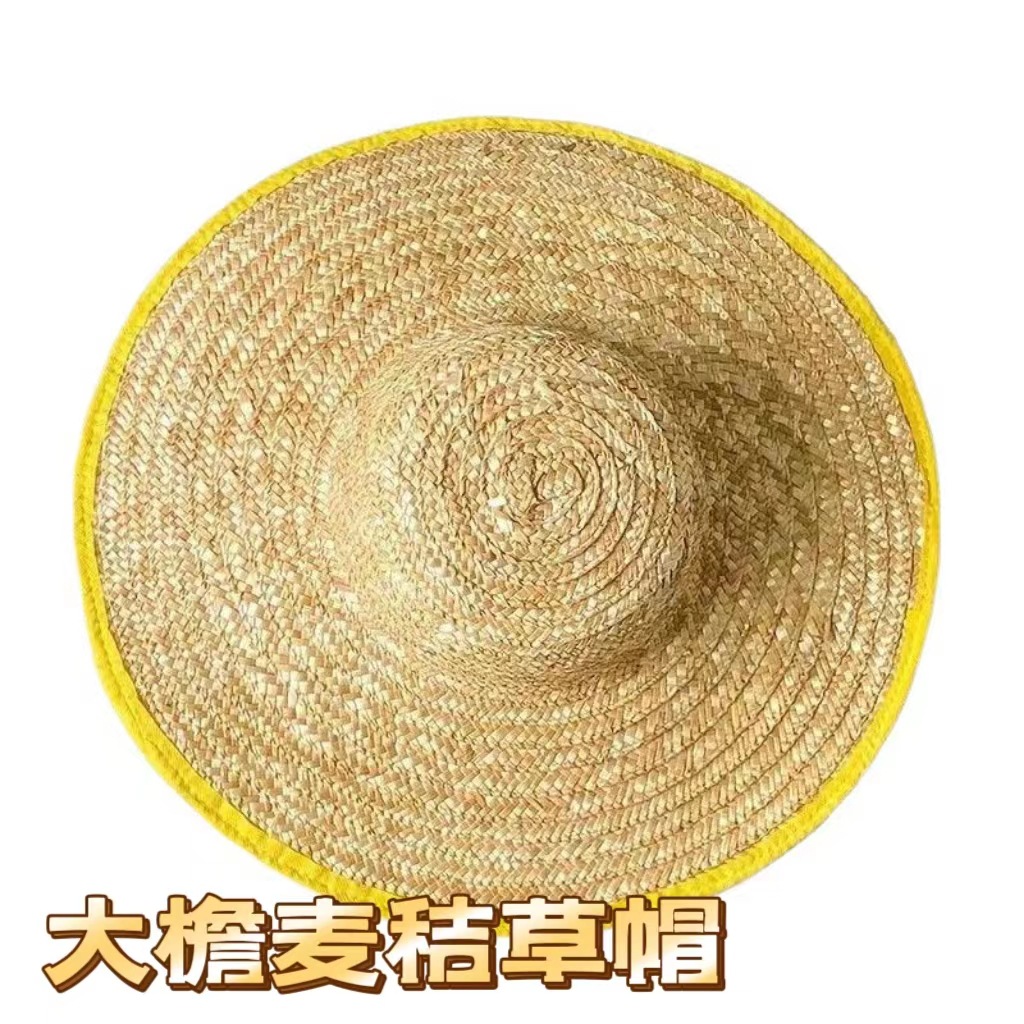国潮农民草帽大檐遮阳帽环卫工地防晒帽户外田园可以印字麦秸草帽详情1