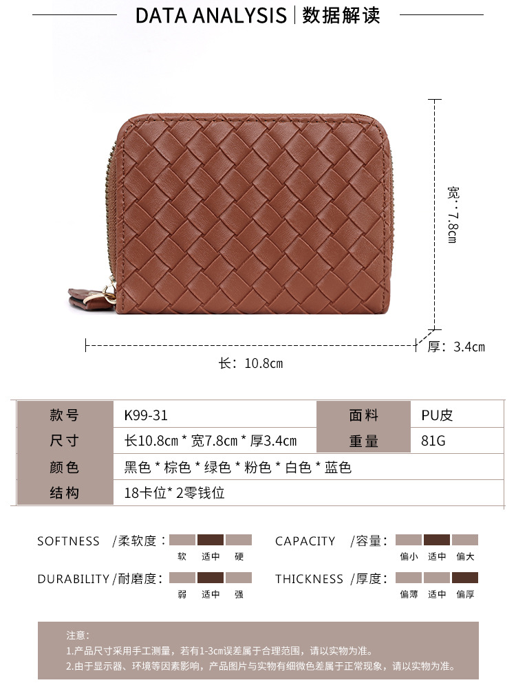 时尚Ins风编织女士卡包拉链小零钱包 男女式风琴卡包多卡位卡套详情21