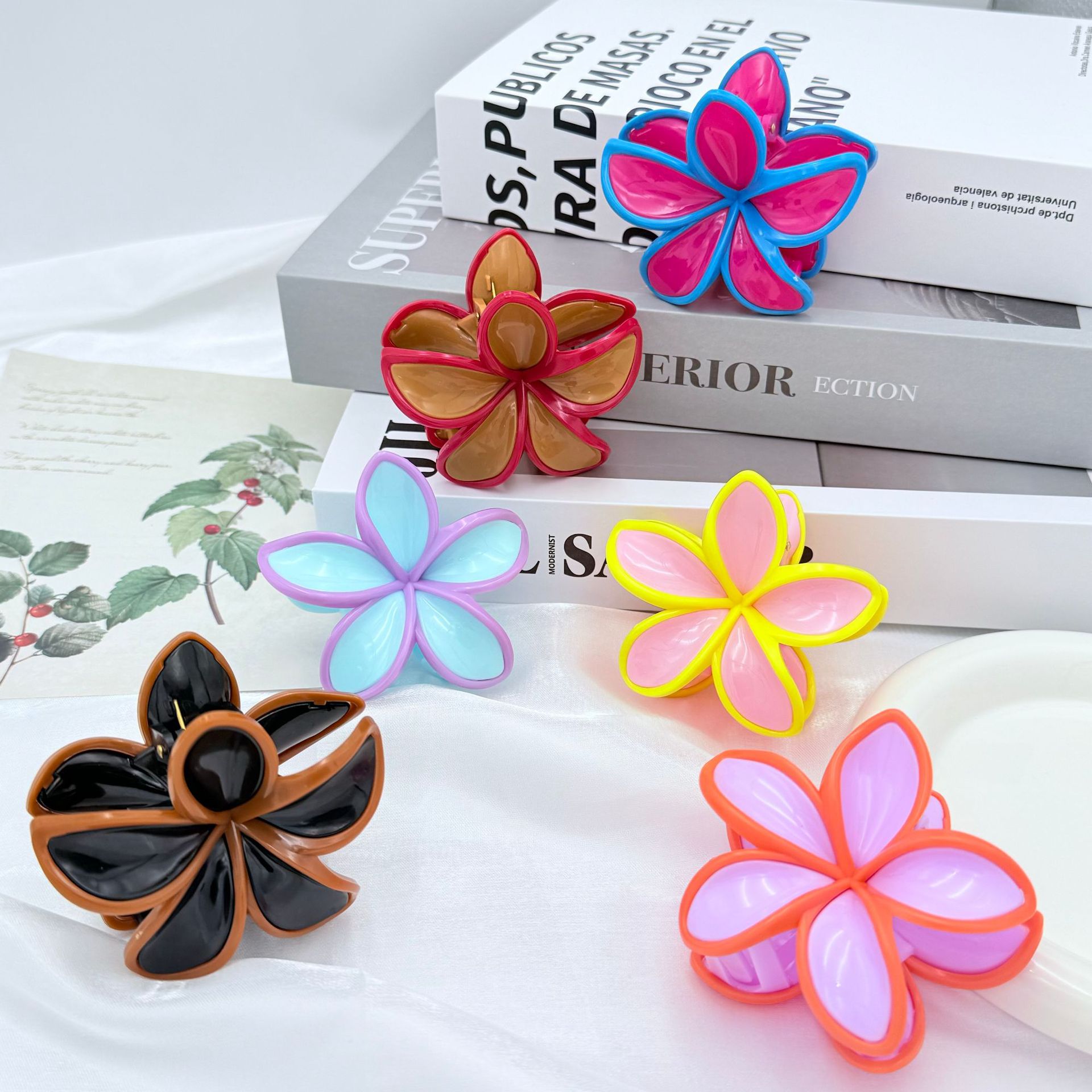韩版爆款ins拼接花朵抓夹质感高级温柔半扎百搭发饰女鲨鱼夹详情4