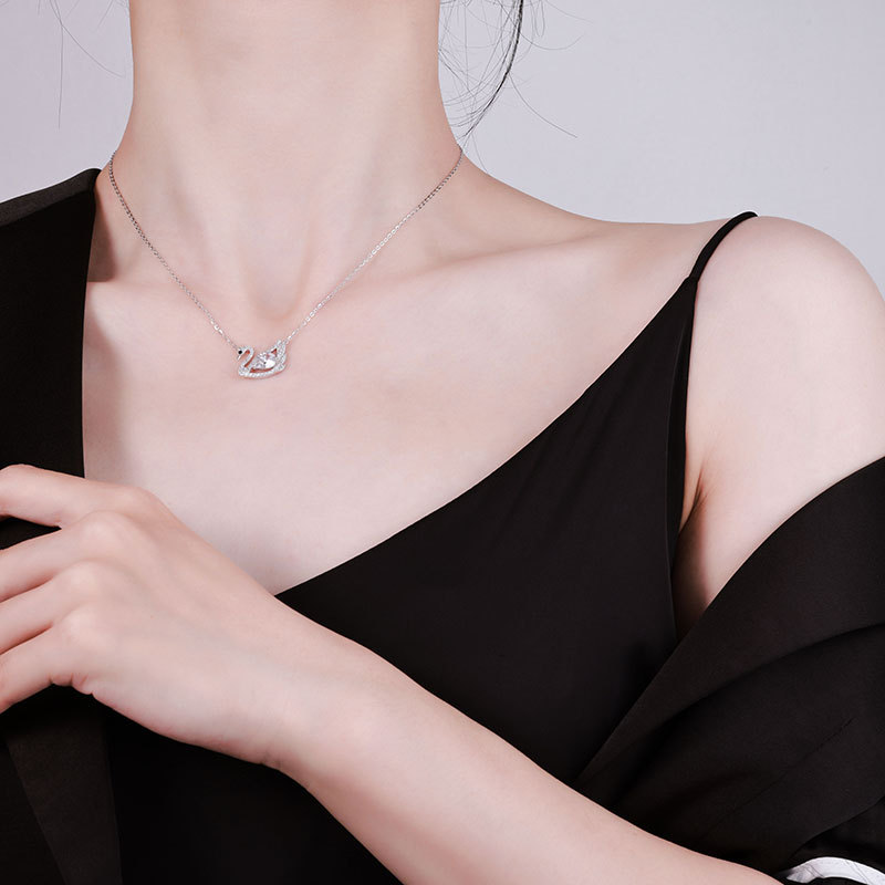 S925通体纯银白金项链天鹅锁骨链批发女气质款饰品吊坠新款不掉色详情11