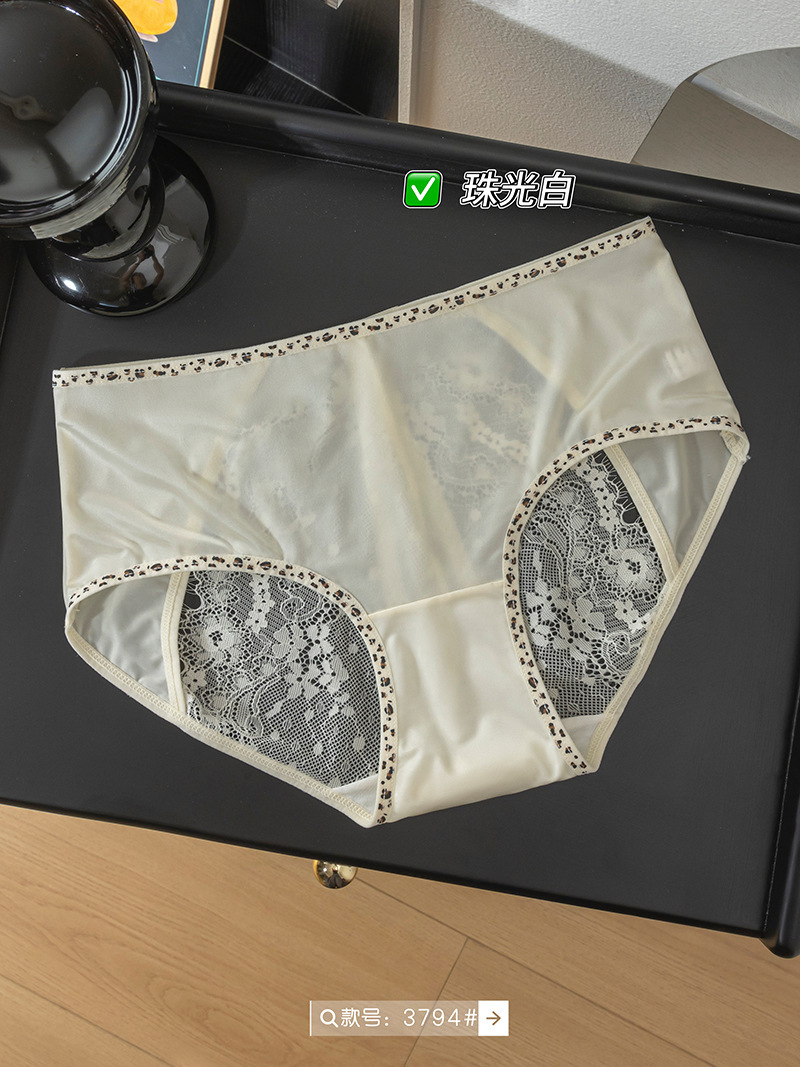 法式辣妹豹纹蕾丝内裤女性感纯欲半圆镂空花边高级缎面女士三角裤详情17