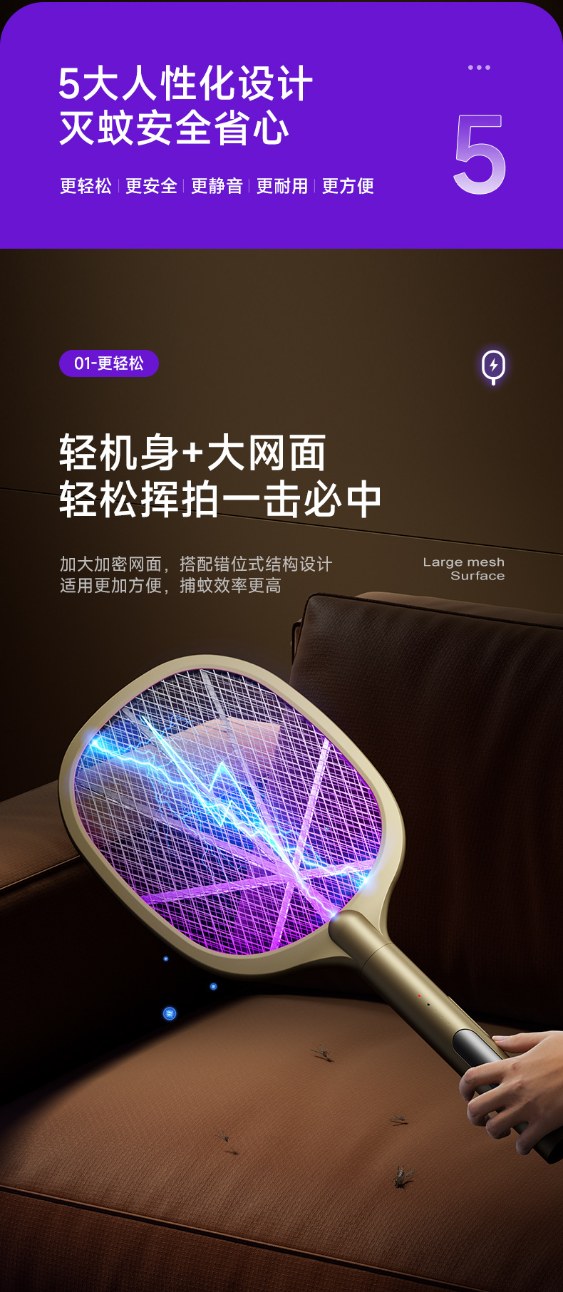 电蚊拍家用自动诱蚊充电式二合一LED紫光强力电击苍蝇灭蚊灯跨境详情9