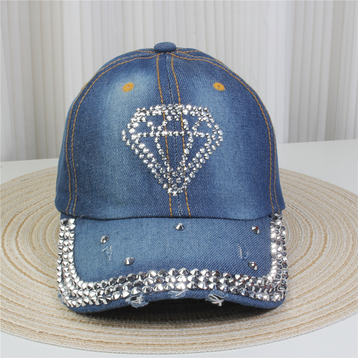 2024新款女士水钻镶钻牛仔布时尚洋气鸭舌帽休闲显脸小成人棒球帽详情22