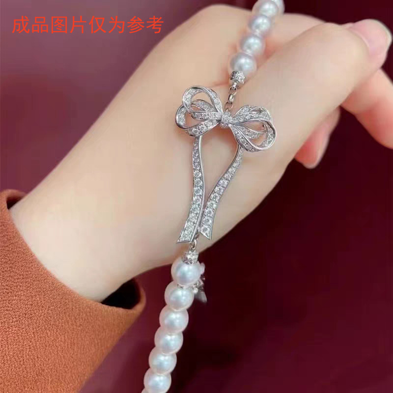保色14K包金镶锆石蝴蝶结珍珠项链毛衣链连接扣吊坠手工串珠配饰详情4