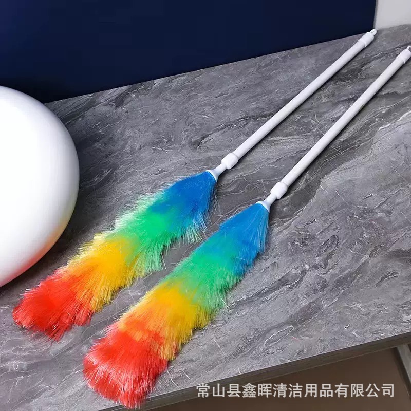 除尘掸子家用除尘打扫彩色鸡毛掸子白杆伸缩桌面清灰除尘不掉毛详情5