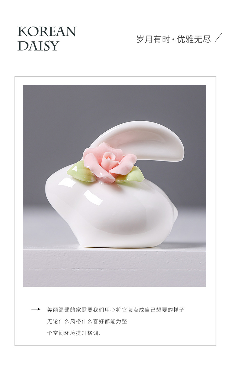 2026, a creative tea table and desk with cute mini porcelain flower decorations featuring hand-molded rabbit patterns made of jadeite white porcelain pic 2