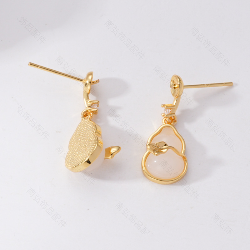 S925 Silver Needle Pearl Stud Earrings, micro-inlaid natural white shell butterfly semi-finished earrings, hollow base diy accessories pic 10