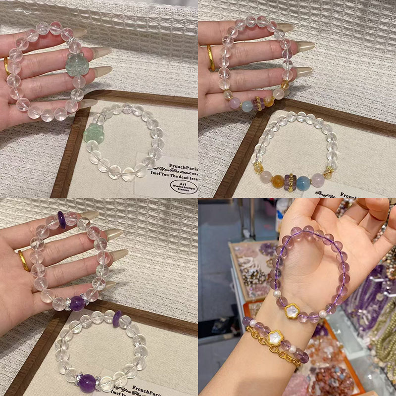 白水晶手链女和田玉海蓝宝南红玛瑙蜜蜡小众轻奢精致手串紫水晶手详情1