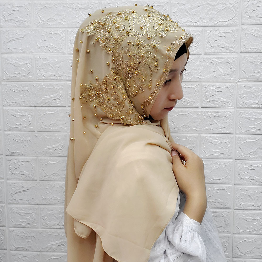 烫钻钉珠雪纺头巾女防晒透气民族风饰品穆斯林头饰包头阿拉伯围巾详情17