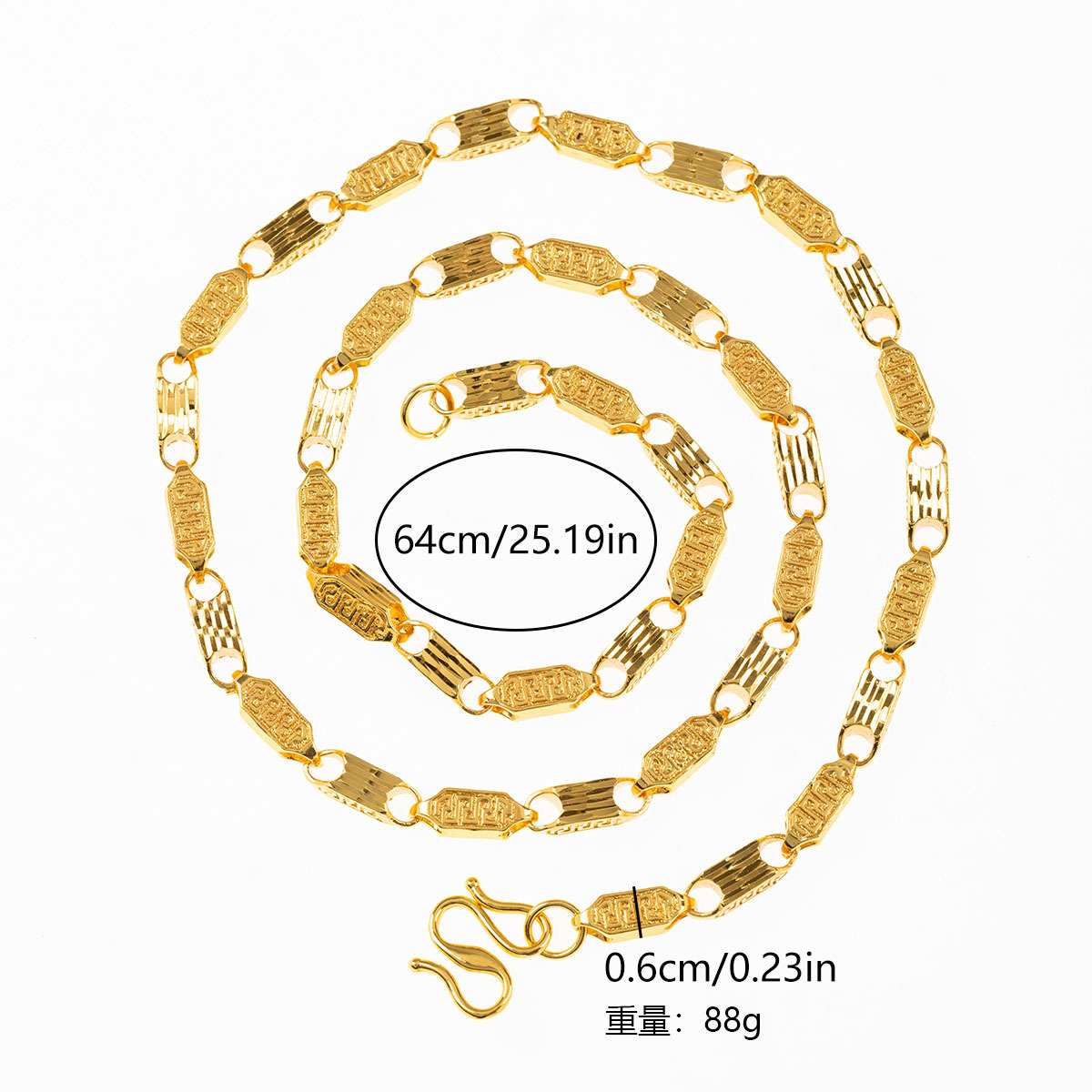 跨境男士铜镀金项链霸气高级感百搭个性车花长条珠回纹批发项链潮详情3