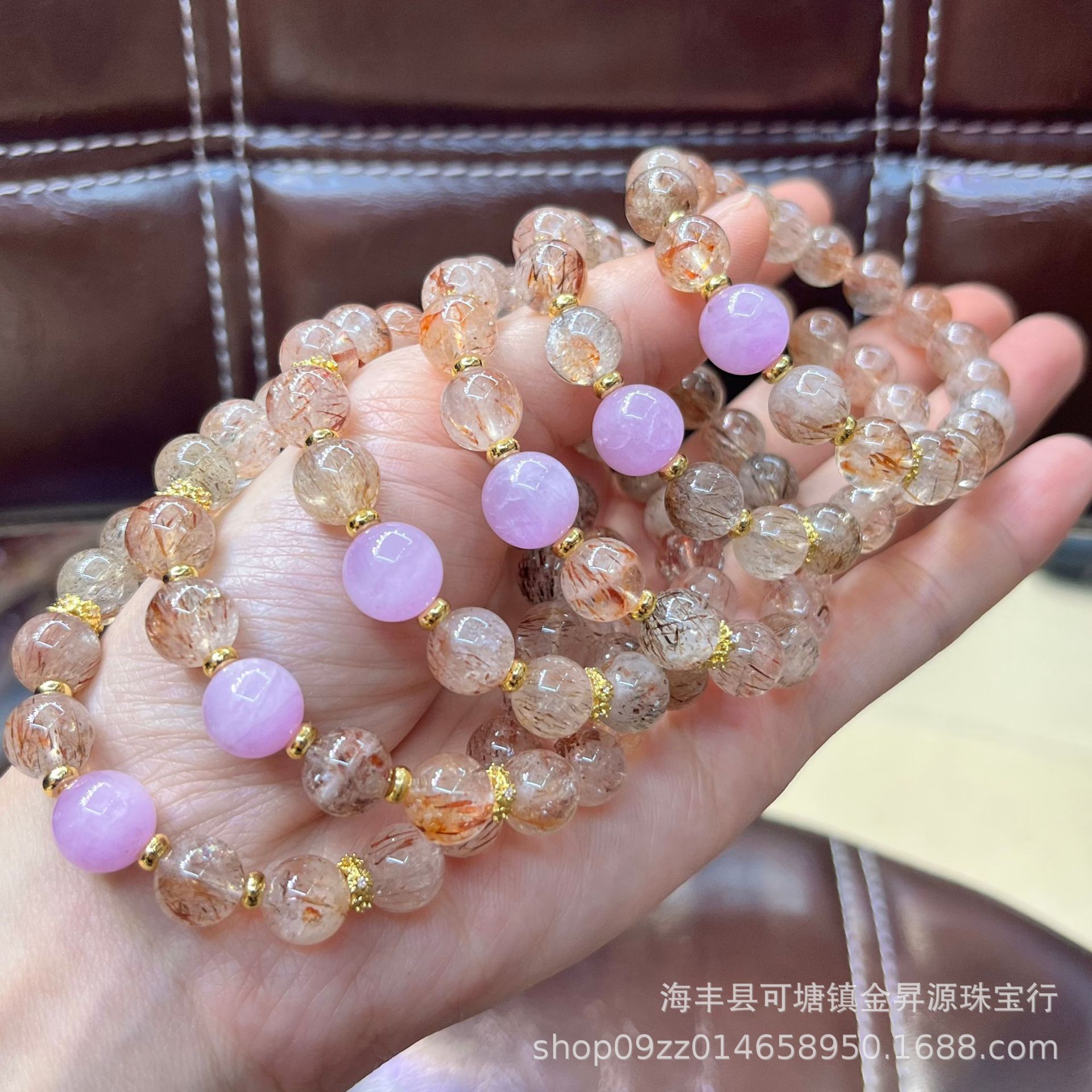 天然黑金超七圆珠手链搭紫锂辉单珠水晶手串时尚百搭厂家直销直播详情7