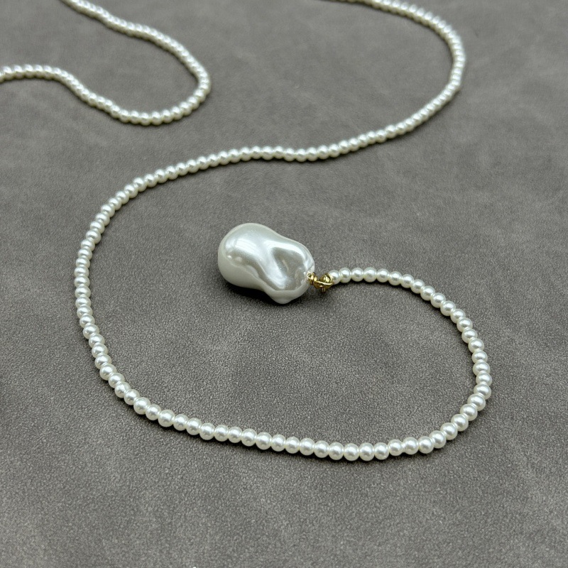 时尚超长珍珠绿尖晶串珠项链女长款毛衣链小众设计感气质颈链配饰详情9