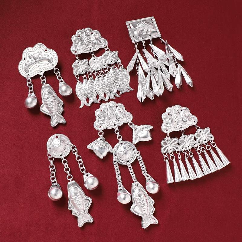 Miao ethnic style headwear, hair clips, retro Miao silver tassels, foot swaying, Hanfu, ancient style, Warring States period robe, side hair clips for women pic 5