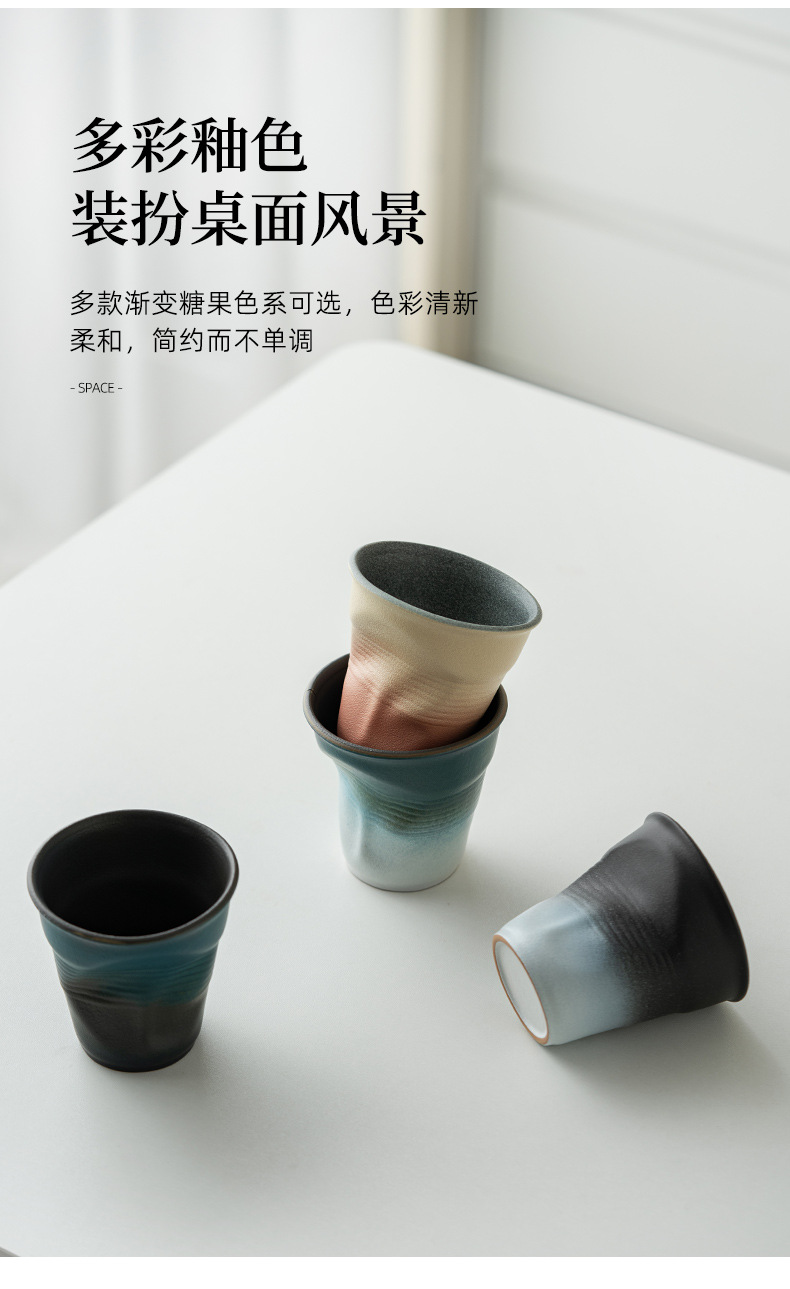 复古咖啡杯手工褶皱杯手捏水杯咖啡杯子陶瓷纸杯创意跨境定logo详情4