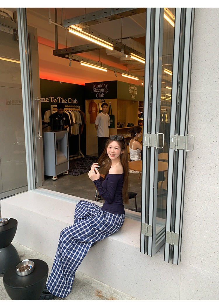 纯欲辣妹修身显瘦露肩长袖T恤女装早秋设计感百搭打底衫学生上衣详情6