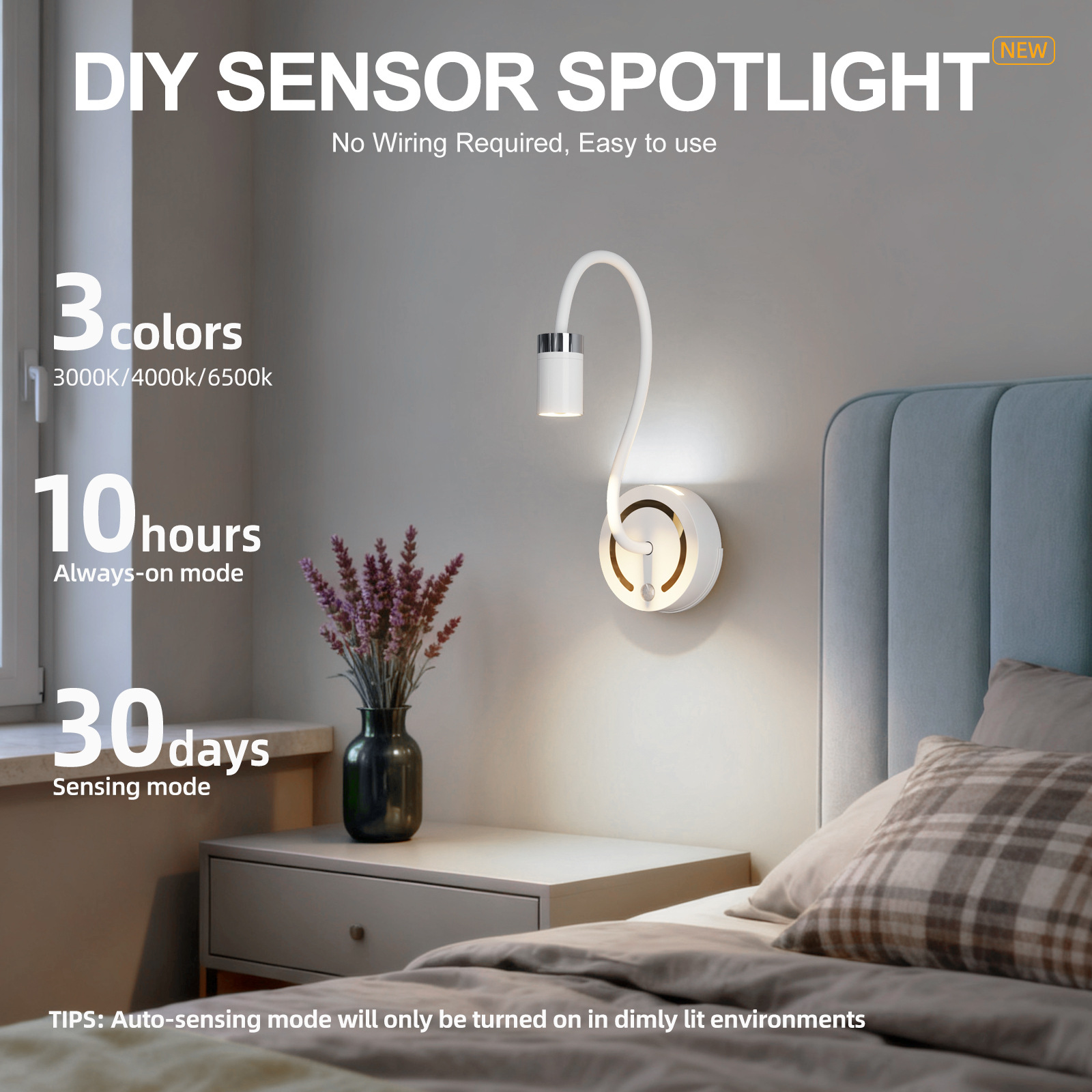Cross-border led work reading light, human body sensing no-wiring night light, rechargeable dormitory bed diy desk lamp pic 2
