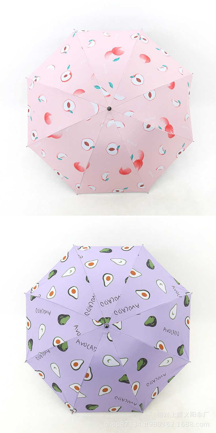 水果雨伞厂家批发三折遮阳伞晴雨两用黑胶伞太阳伞详情12