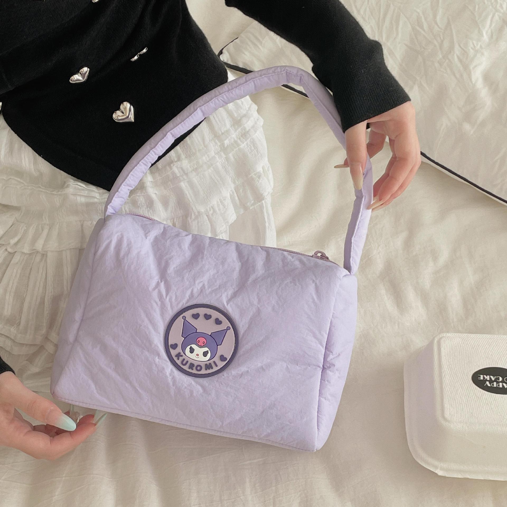 Officially authorized Sanlio cosmetic bag, Japanese and Korean fresh down fabric with cotton, hand-held small bag for girls, Kuromi pic 5