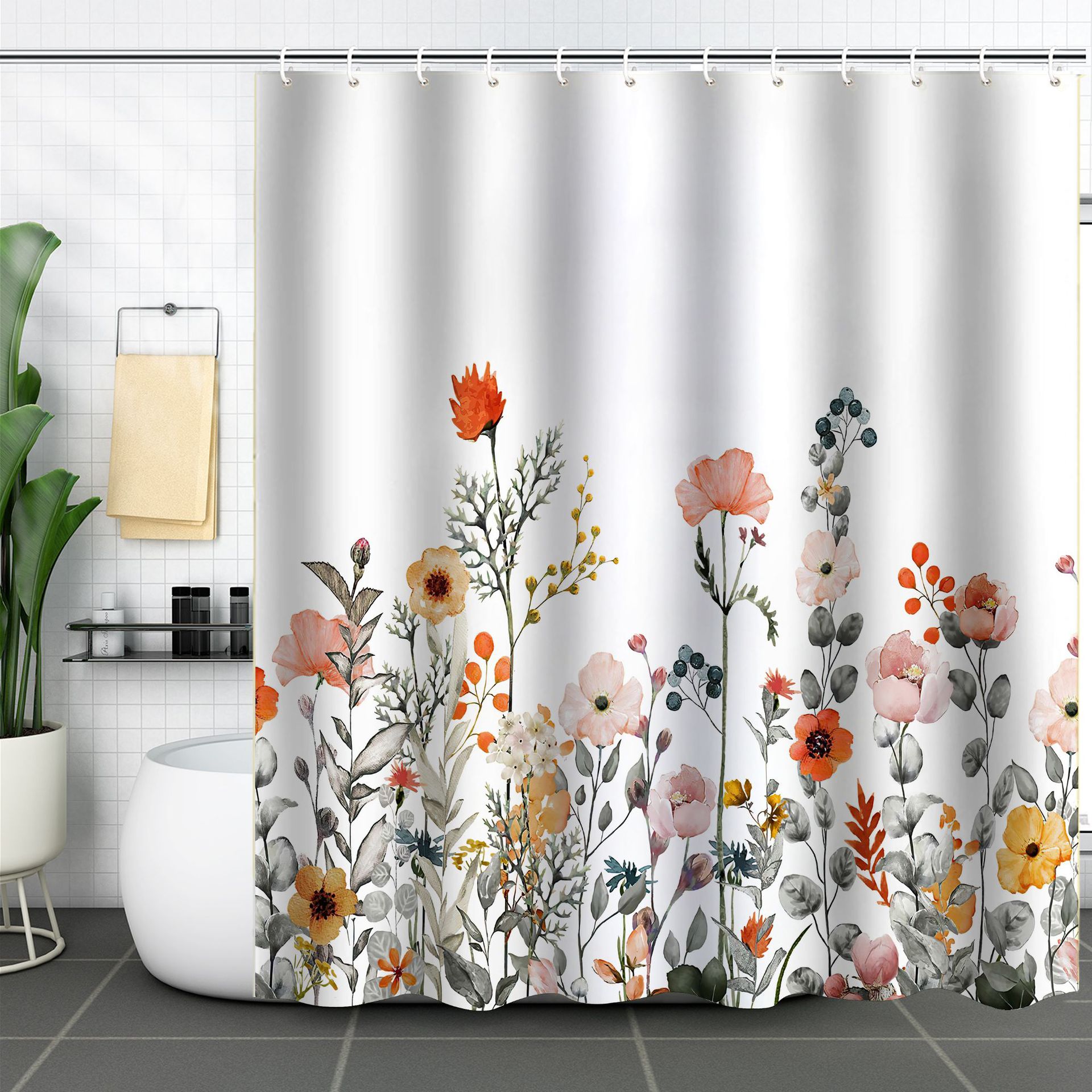 Cross-border direct sales of flower and plant bath curtains, fresh and simple floral waterproof and moisture-proof polyester isolation curtains pic 9