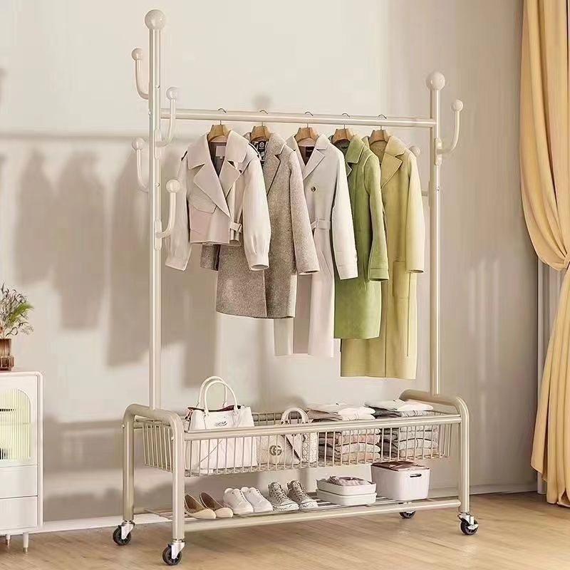 跨境批发落地挂衣架卧室家用晾衣架家用衣服架子落地式双杆衣帽架详情10
