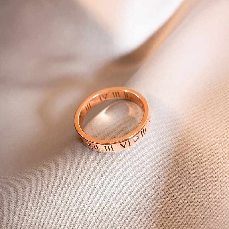Live-streaming best-selling fashionable Roman rings, rose gold couple hollow rings, titanium steel non-fading hollow rings pic 1