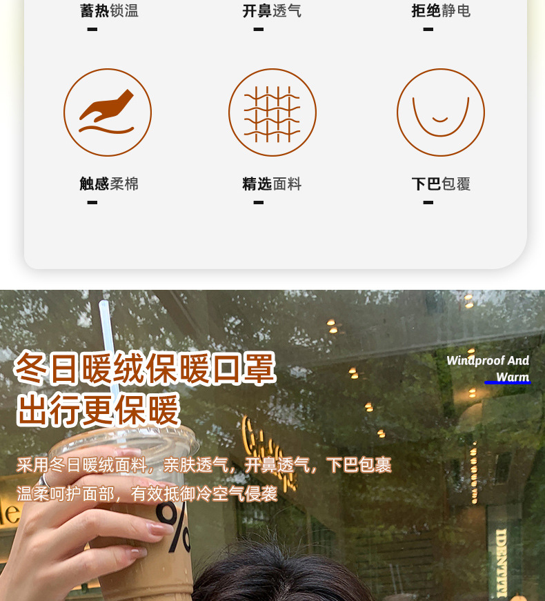 防尘面罩绒面加厚护眼角男女通用秋冬季户外骑行百搭防寒保暖口罩详情4
