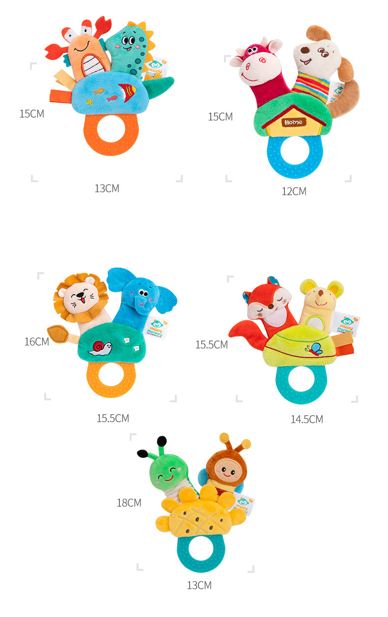 Happy monkey动物手指偶玩具婴儿抓握训练摇铃带宝宝牙胶咬咬乐详情12