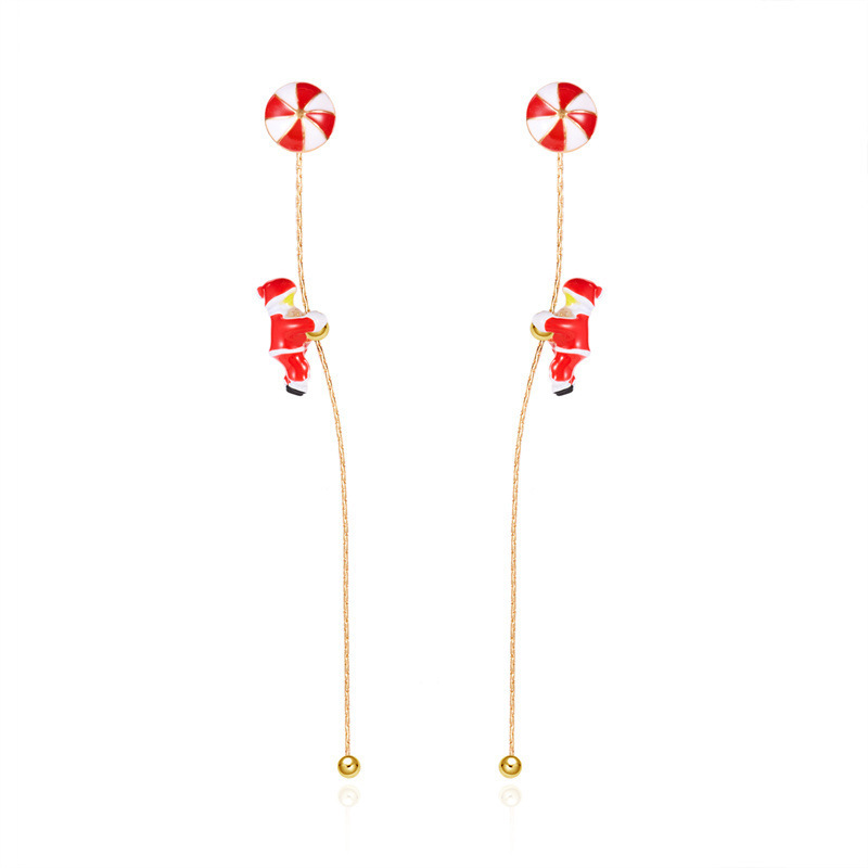 欧美跨境新款圣诞节耳环创意百搭会爬的圣诞老人不对称耳环女批发详情29