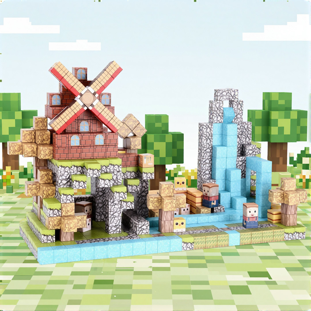 跨境我的磁力世界游戏场景磁吸拼装积木 磁力方块积木搭建玩具详情15