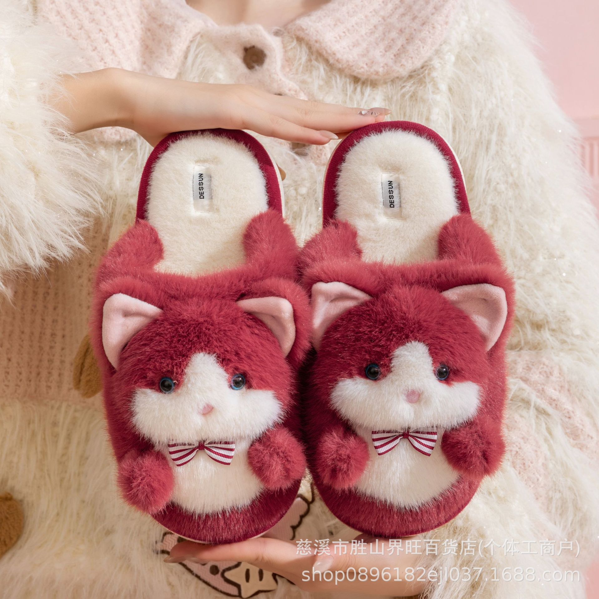 棉拖鞋女士可爱秋冬季2025新款室内家居小猫情侣毛绒保暖跨境外贸详情9