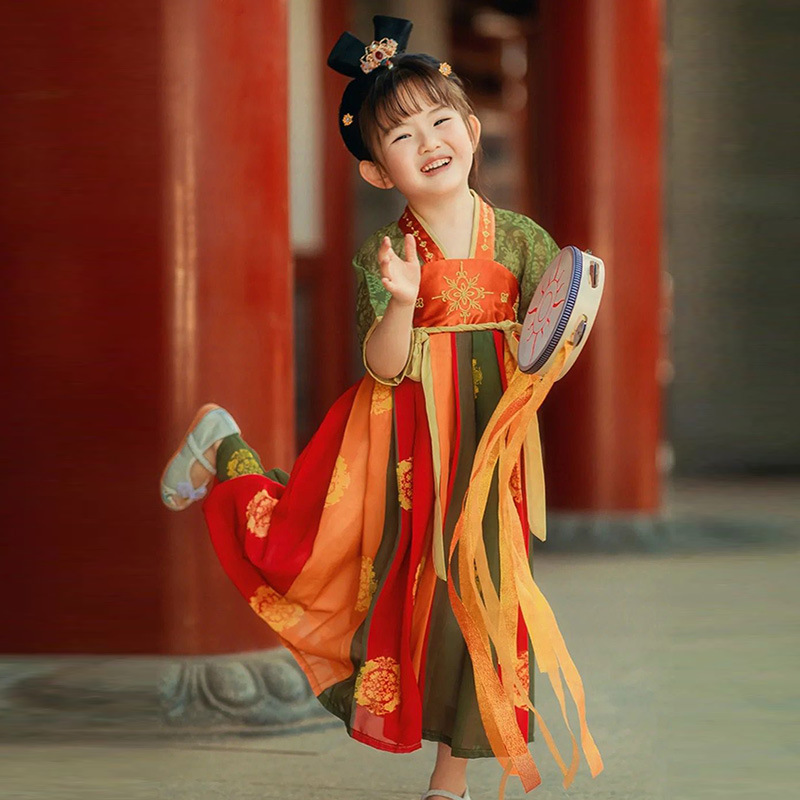 汉服女童儿童古装中国风超仙唐装古风公主女孩春秋连衣裙2023新款详情6