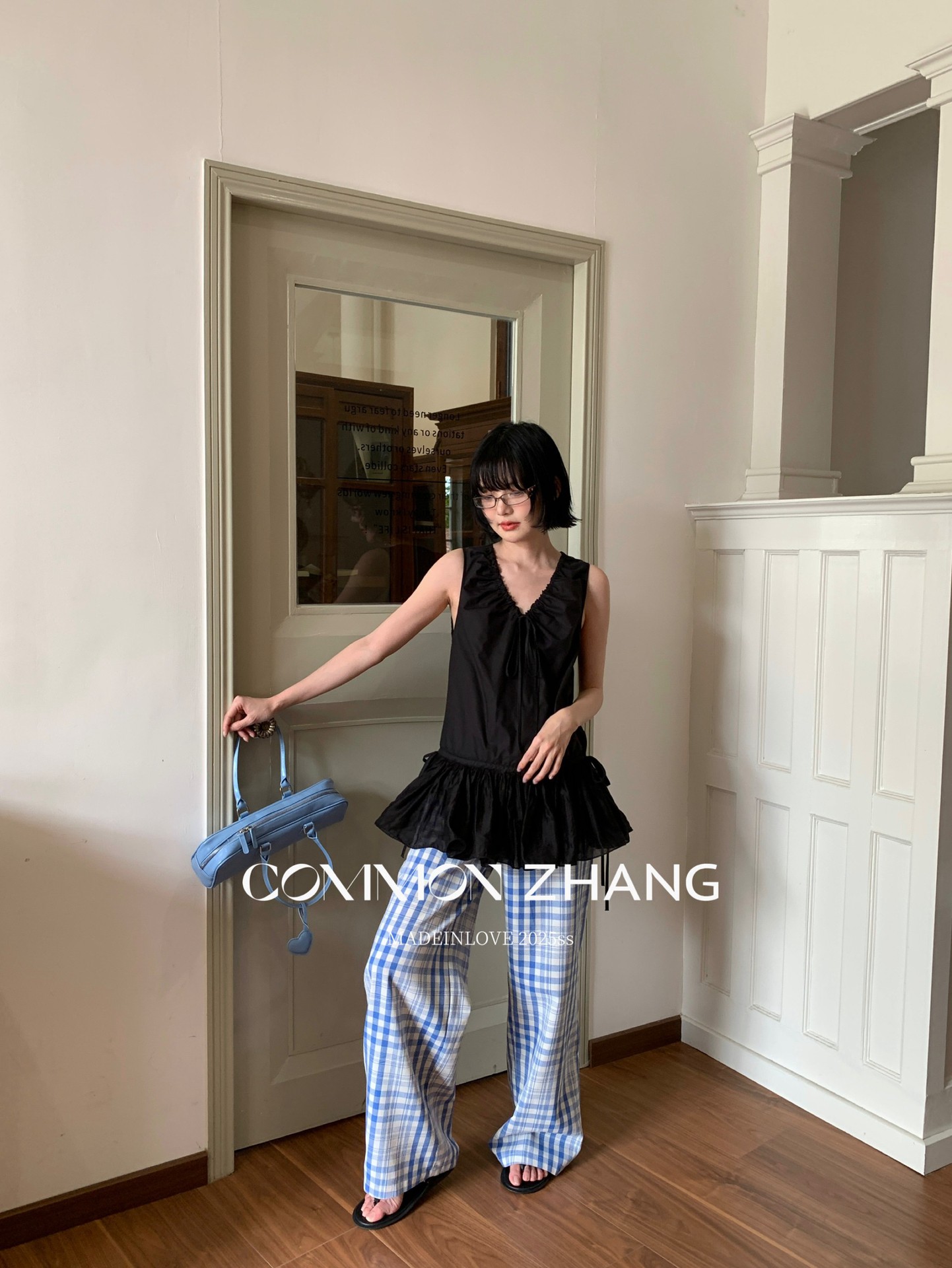 CZ ZHANG Summer French mint Manbo V-neck lace-up Youthful A-line puffed vest dress for women, B23782 pic 39