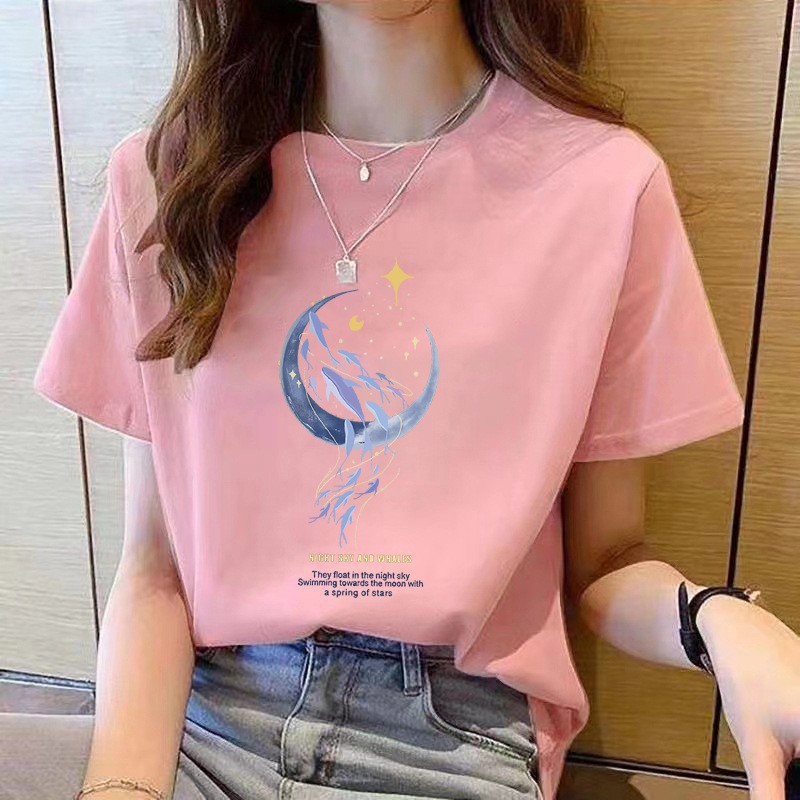 宽松纯棉短袖t恤女士夏装新款漂亮上衣设计感印花半袖女圆领夏季详情10