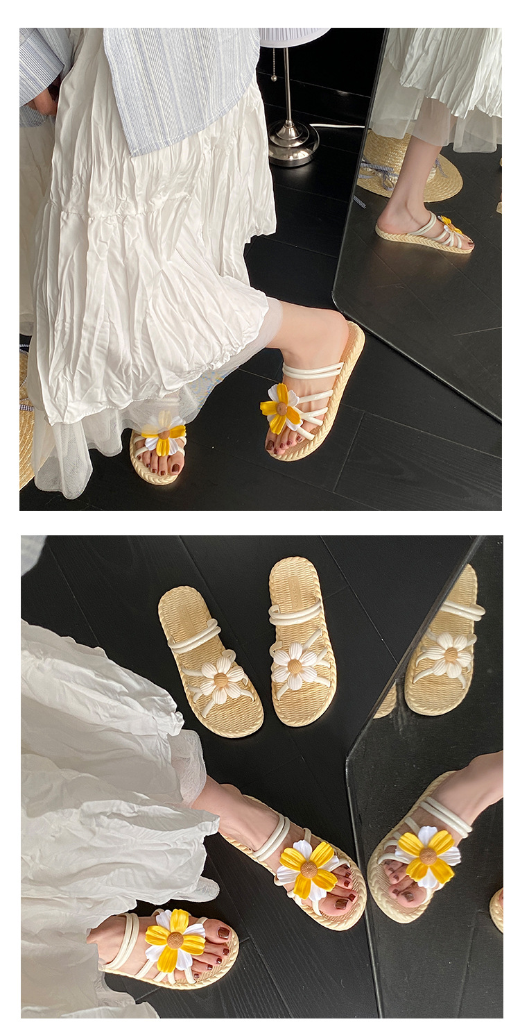 新款时尚花朵女鞋夏季草编拖鞋民族风罗马鞋沙滩一字拖两穿鞋凉鞋详情8