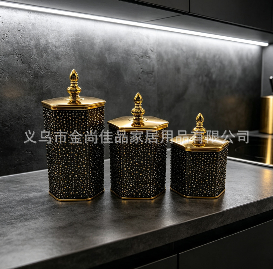 Storage jar六边形带盖密封罐 塑料PET透明奶白黑色桌面收纳罐详情4