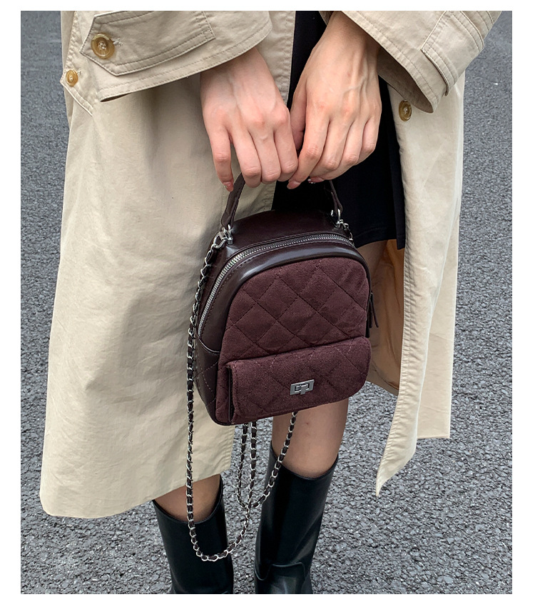 时尚小香风菱格链条女包新款绒面双肩包小众百搭手提包儒雅休闲包详情11